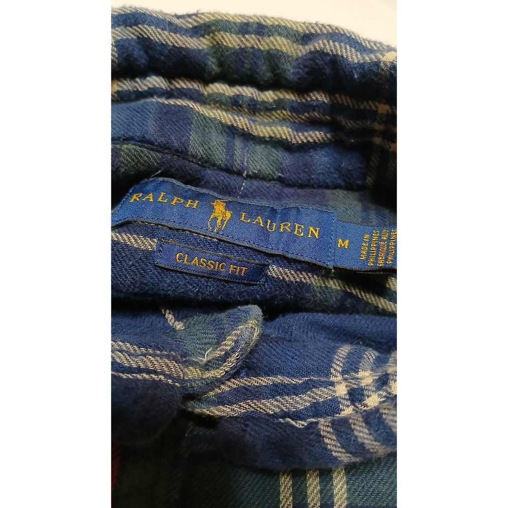 Polo Ralph Lauren Shirt Mens M Green Blue Tartan Plaid Cotton Lined Classic Fit - Picture 3 of 14